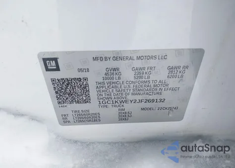 2018 Chevrolet Silverado 2500Hd Ltz из США, поврежденный, VIN 1GC1KWEY2JF269132